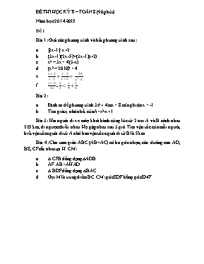 Đề thi học kỳ II  Toán 8 năm học 2014 - 2015